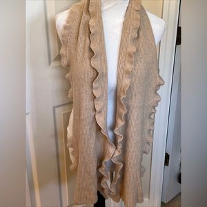 Worthington Womens Ribbed Cashmere Scarf Ruffle Edge Tan 62” x 10”